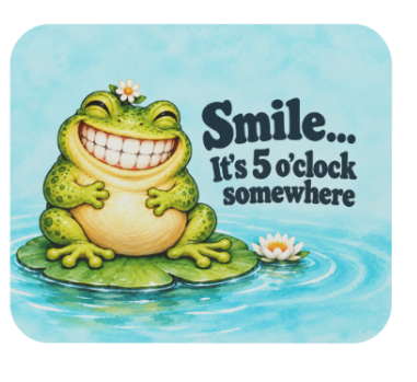 Smiling frog mouse pad on a lily pad