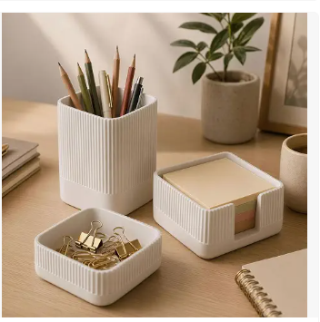 Cream desk organizer set